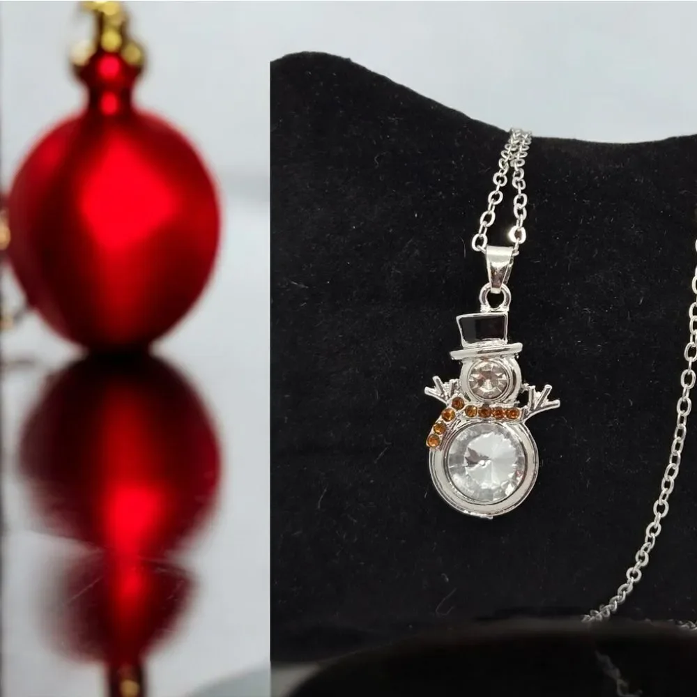 Snowman ☃️ Rhinestone Christmas Tree Pendant Necklace Holiday Winter Jewelry NEW